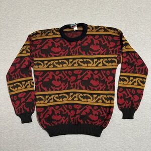Vintage Out of Bounds Sweater 90s Abstract Geometric Black Red Mens Size Large